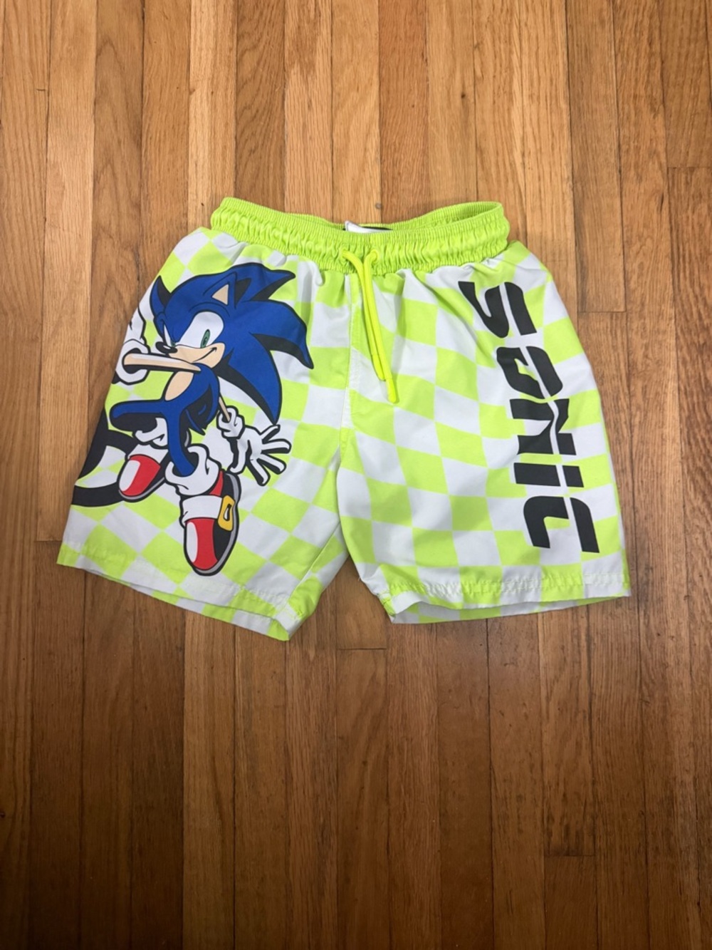 Sonic 6-7 Neon Green Checkered Swim Trunks
